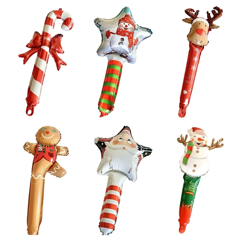 24 Inch Christmas Inflatable Candy Cane Santa Elk Gingerbread Man Snowman Holding Balloon Xmas Party Decoration DropShip