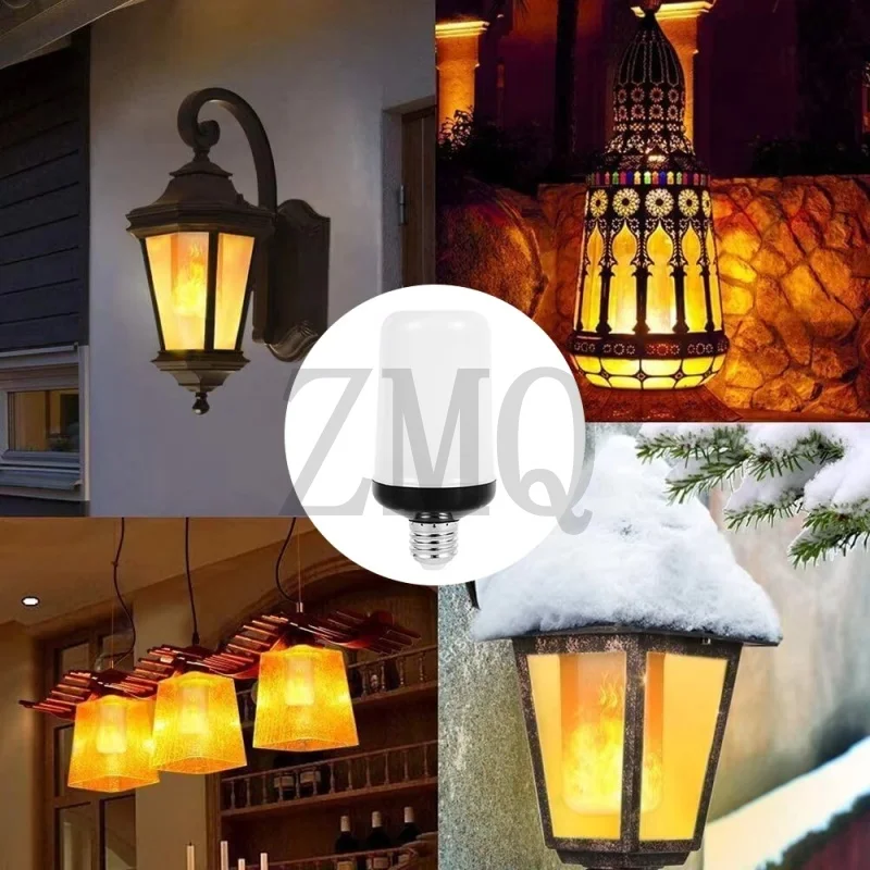 E27 LED لهب مصابيح كهربائية 4 طرق حفلة لهب تأثير أضواء محاكاة أضواء النار لمبة مهرجان حديقة إضاءة ديكوريّة AC85-265V
