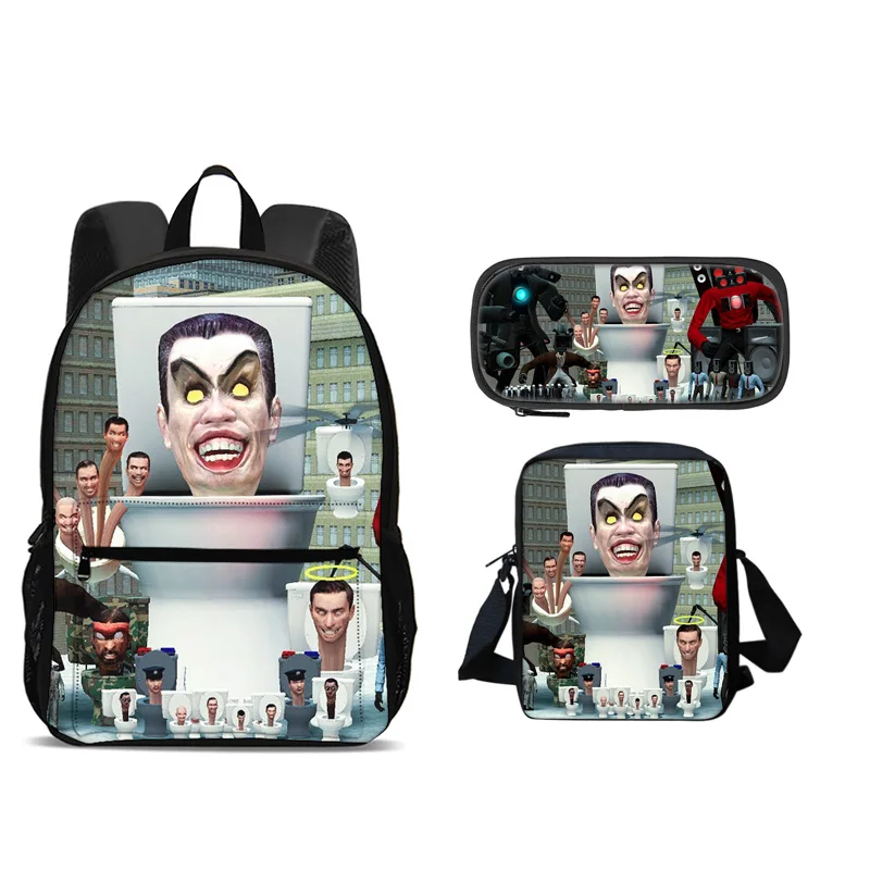 Skibidi Toilet Backpack Pen Bag Shoulder Bag 3pcs Set Versatile  Large Capacity Boy and Girl School Birthday Best Gift