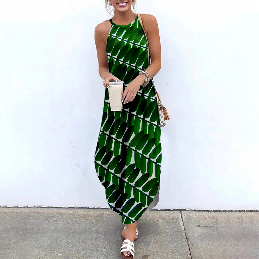 

Maxi Dresses For Women Green Printed Sleeveless Women Causal Summer Beach Dress SOJINM Sling Long Dresses Streetwear 4XL