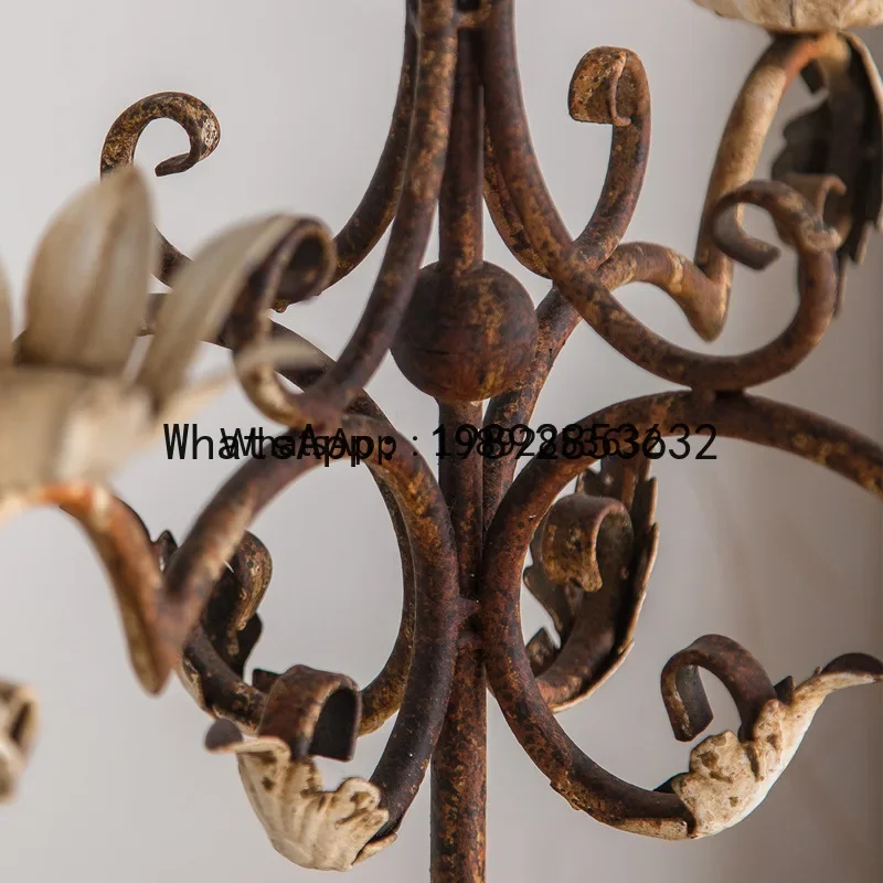 American Retro Floor Candle Holder Living Room Creative Vintage Iron Art Decorative Ornament Bedside Bedroom Atmosphere Prop