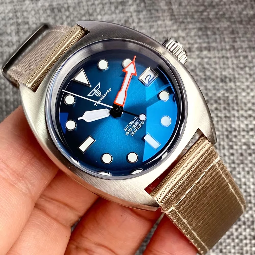 

Miyota8215 Tandorio 20atm Resistent Small Diver Pilot Watch for Men Sunburst Blue AR Domed Sapphire Crystal Date Steel 36MM