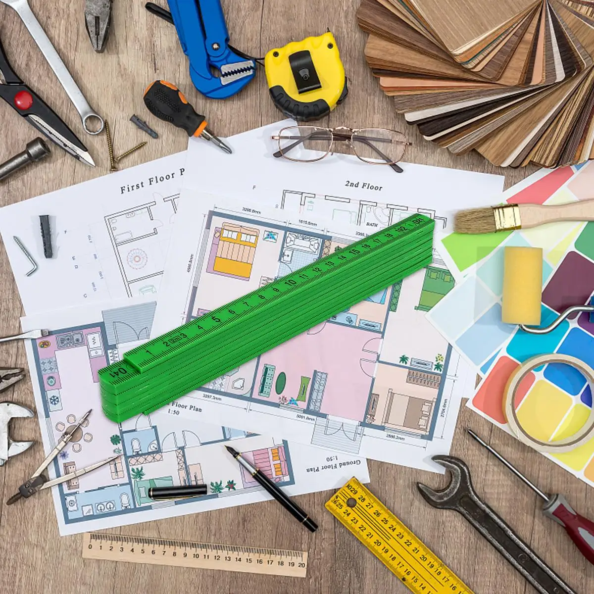 Plastic Folding Ruler Metric Cm Mm Engraved Both Sides Waterproof Measuring Carpenter Foldable Rule Measuring Tool