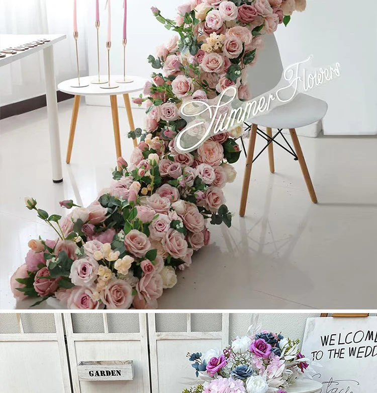 Künstlicher Rosen-Bodenläufer 5D Hochzeits-Hintergrund-Dekoration Event-Tisch-Mittelstücke Blumenreihe Arrangement Party-Dekor-Requisiten – Detail 12
