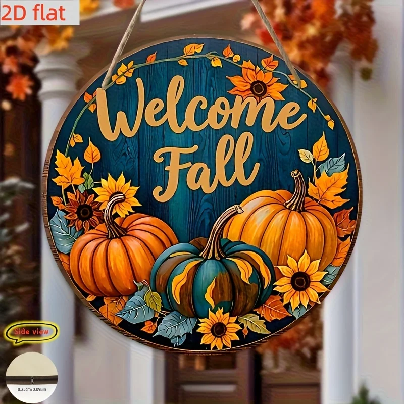 1-piece set, thickened 2D flat autumn pumpkin and sunflower round wooden pendant. Round autumn-themed sign featuring pumpkins and sunflowers, perfect for home, porch, garden, living room, and cafe. A thoughtful gift fo