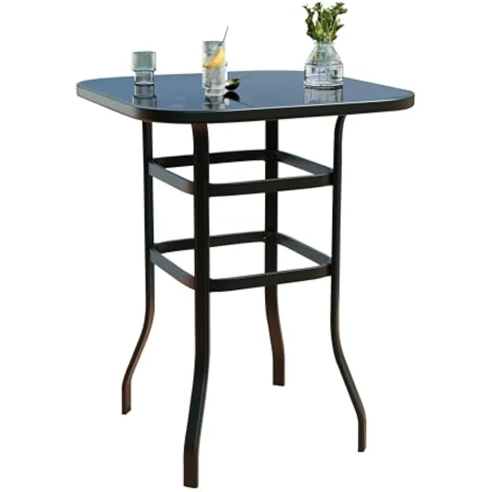 

Bar Table with Tempered Glass Table-Top, Metal Frame Bar Table Bistro Square Table, High Top Outdoor Pub, 31.5'' Side Tabl