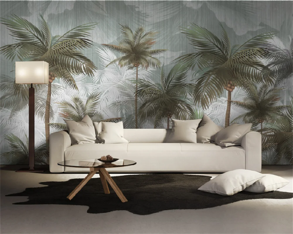 Custom Wallpaper Green Retro Tropical Leaves Hand Painted Plants Living Room Bedroom TV Sofa Background Wall Home Decor Mural