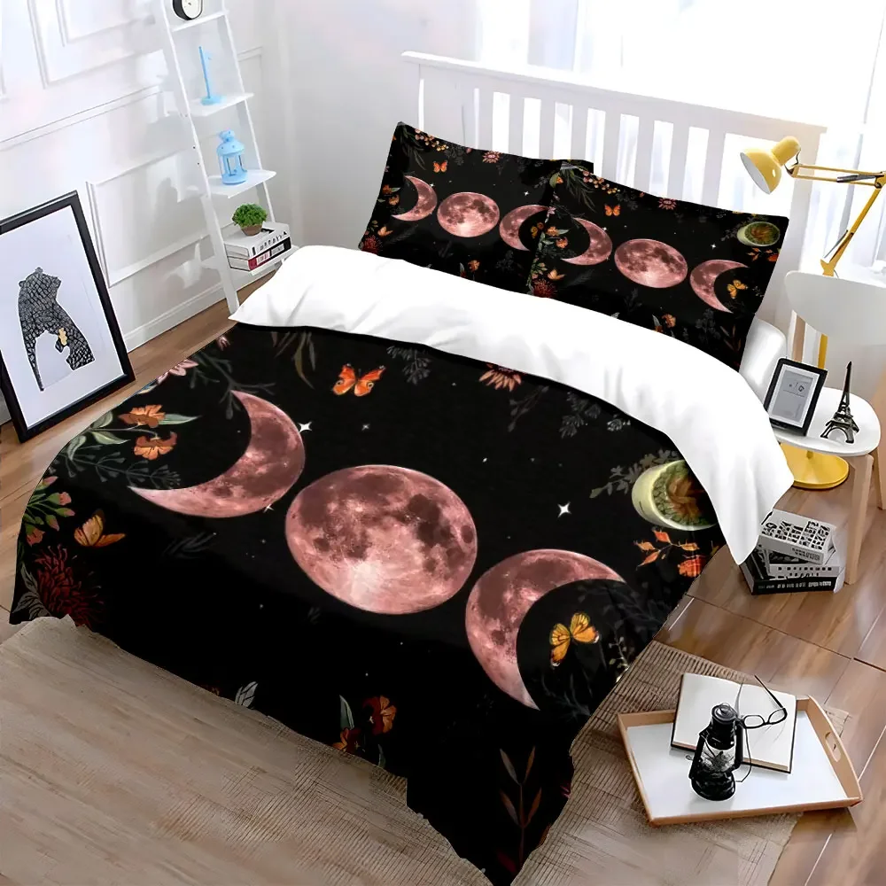 Moon Phase Tapestry Three-Piece Set Soft Comfortable Duvet Cover Bedding Set Included 1*Duvet Cover & 2*Pillowcases, gift