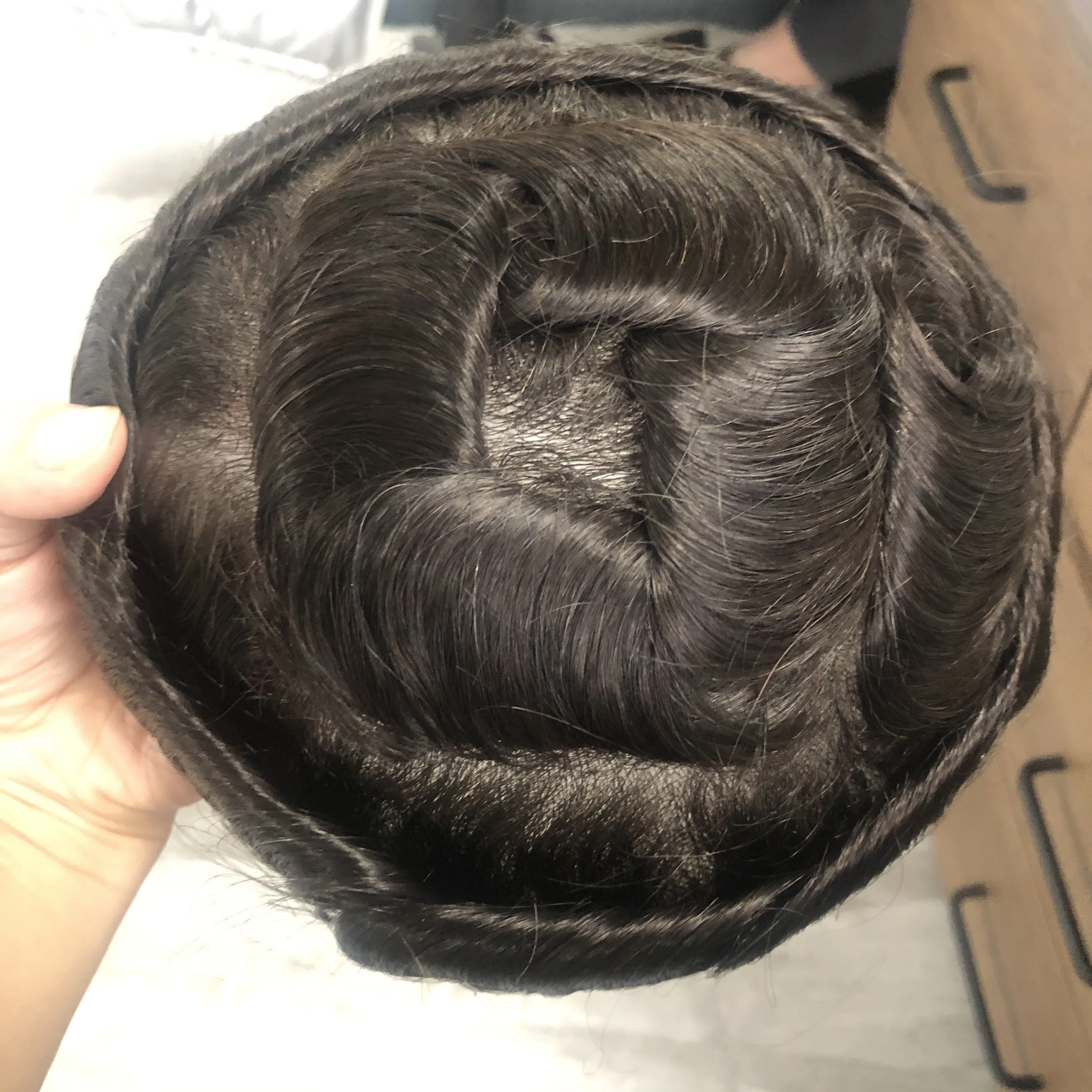 90-100 Densità Super Sottile 0.02-0.03mm Base Della Pelle Capelli Umani Vecchio Posticci Sistema Linea Sottile Naturale Grigio Marrone Uomini Parrucchino Unità