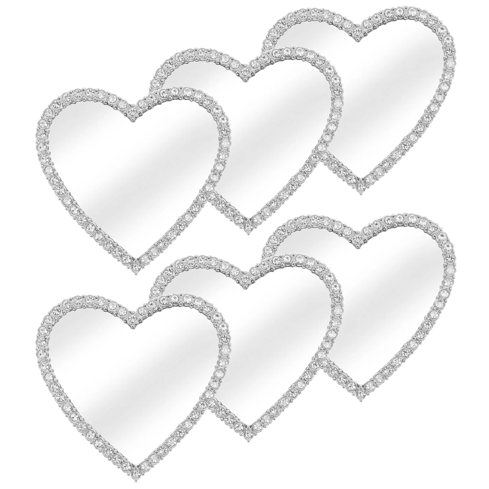 6Pcs Heart Mirror Phone Case Rhinestone Stick-on DIY Phone Charm Portable Makeup Mirror Pocket Size Handheld Vanity Accessories