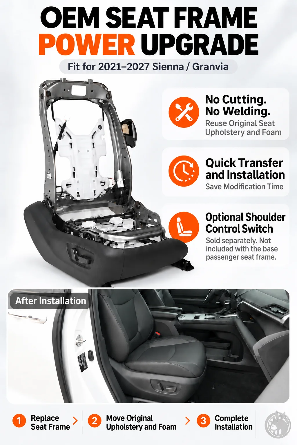 For Toyota Sienna Highlander CROWN KLUGER LC250 LC300 landcruiser 8-way Adjustable with Lumbar Support Power Seat Skeleton