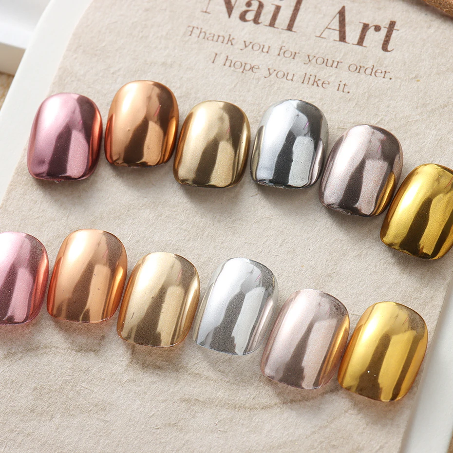 6pcs Champange Gold Silver Mirror Powder Nail Art Glitter Rose Gold UV Gel Polish Chrome Dust Metallic Effect Pigment Decoration
