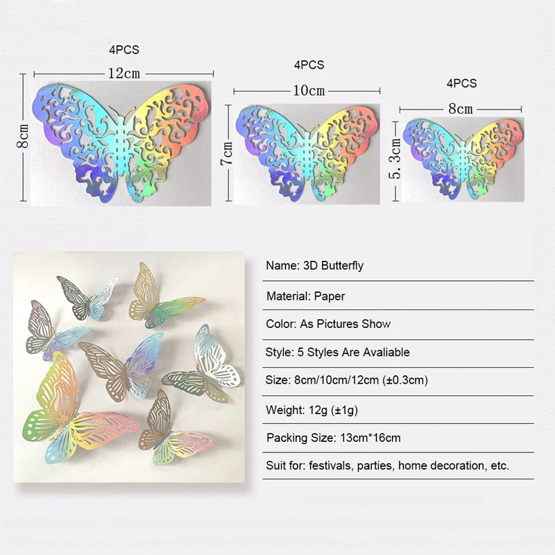 12pcs Suncatcher Sticker 3D Effect Crystal Butterflies Wall Sticker Beautiful Butterfly for Kids Room Wall Decal Home Decoration