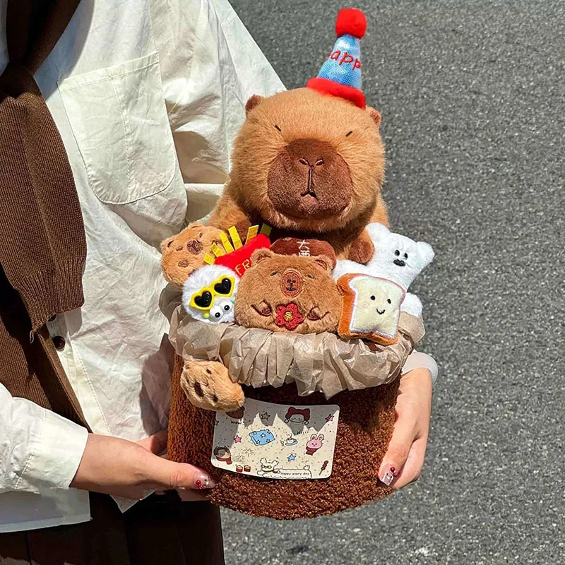Capybara Plush Bouquet Happy Birthday Themed Stuffed Animal Gift Cute Cartoon Doll Bouquet for Celebration Kawaii Perfect Gifts