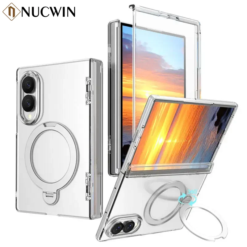 Funda transparente magnética con soporte giratorio de 360° para Samsung Galaxy Z Fold 8 Ultra Z Fold 8, incluye protector de pantalla 2