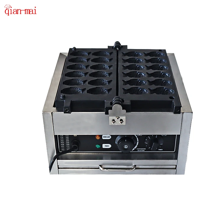Máquina comercial elétrica de waffle em forma de peixe Taiyaki com revestimento antiaderente
