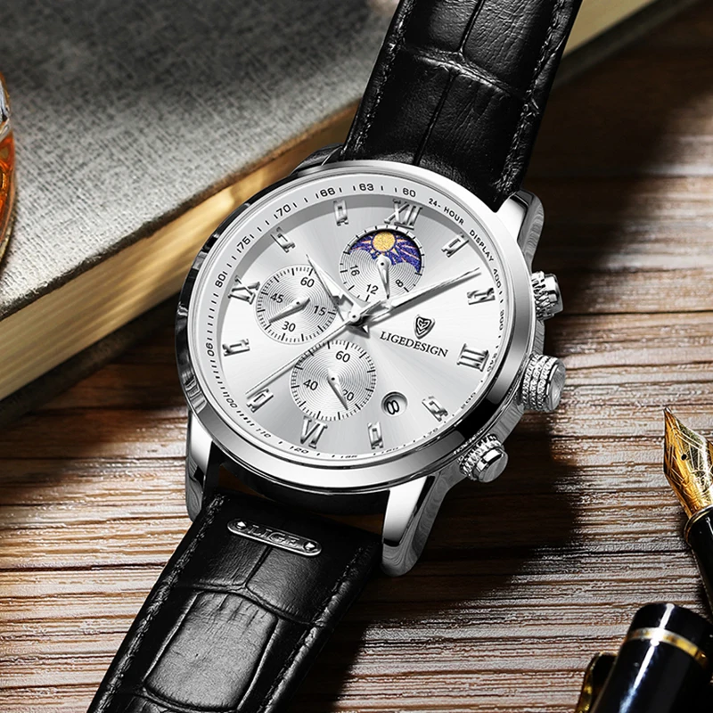 LIGE Luxury Sports Watch For Men Waterproof Luminous Date Chronograph Man Wristwatch Leather Quartz Men's Watches Male Reloj