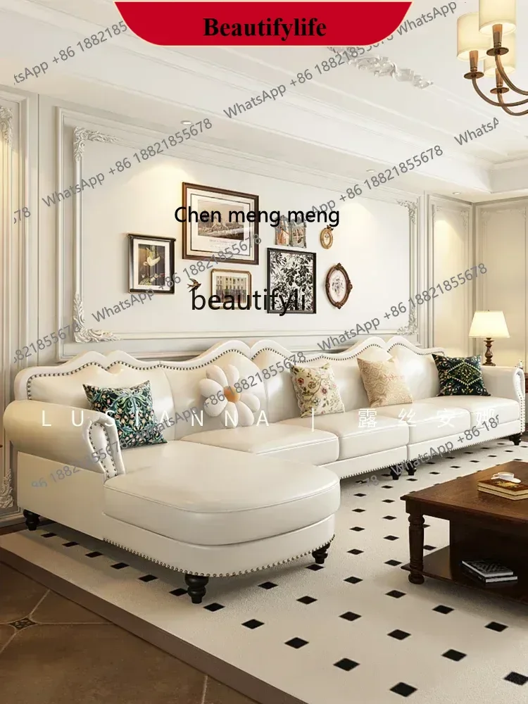 

z183 American retro leather sofa living room European villa small apartment French corner sofa