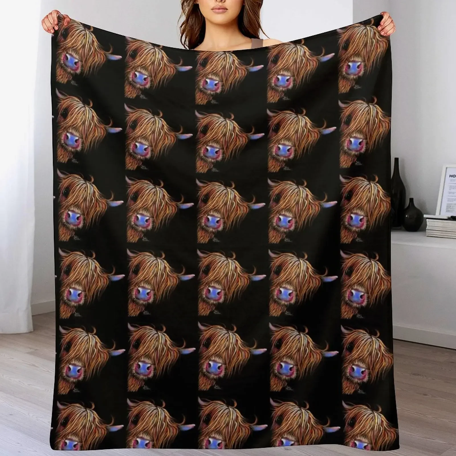 

HiGHLaND CoW PRiNT SCoTTiSH ' SuGaR LuMP 2 ' BY SHiRLeY MacARTHuR Throw Blanket Personalized Gift Camping Polar Blankets