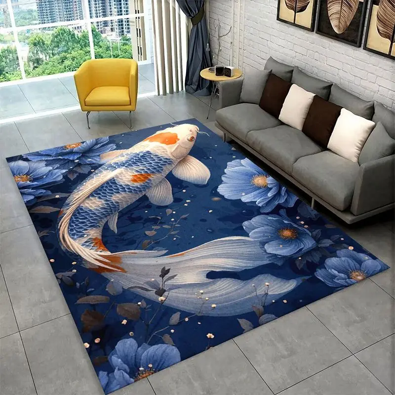 Cartoon Koi Carp Good luck Yin Yang Fish Large Area Rug Non-slip Durable Carpet for Bedroom Living Room Sofa Doormat Home Decor