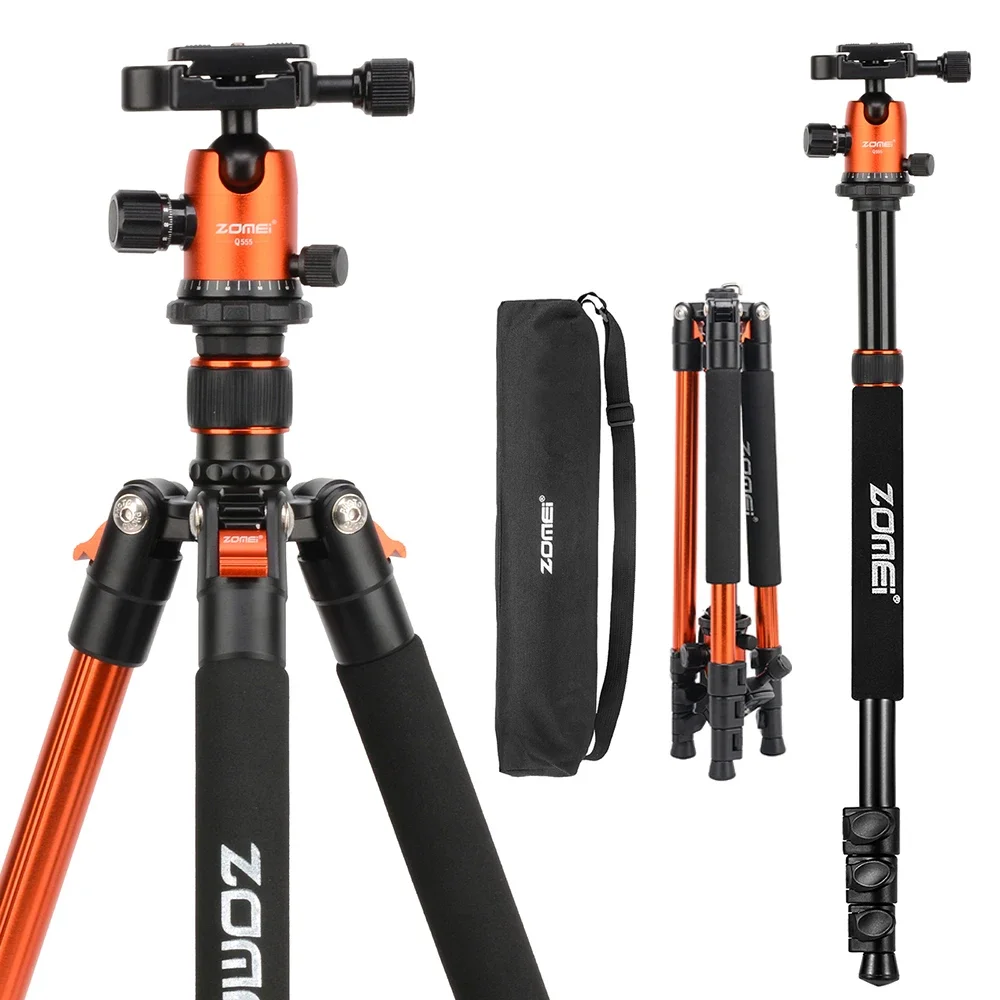 ZOMEI Q555 Professional Aluminium Camera Tripod 157cm &Ball Head Travel tripod stand for Canon Nikon Camera Load up to 5KG