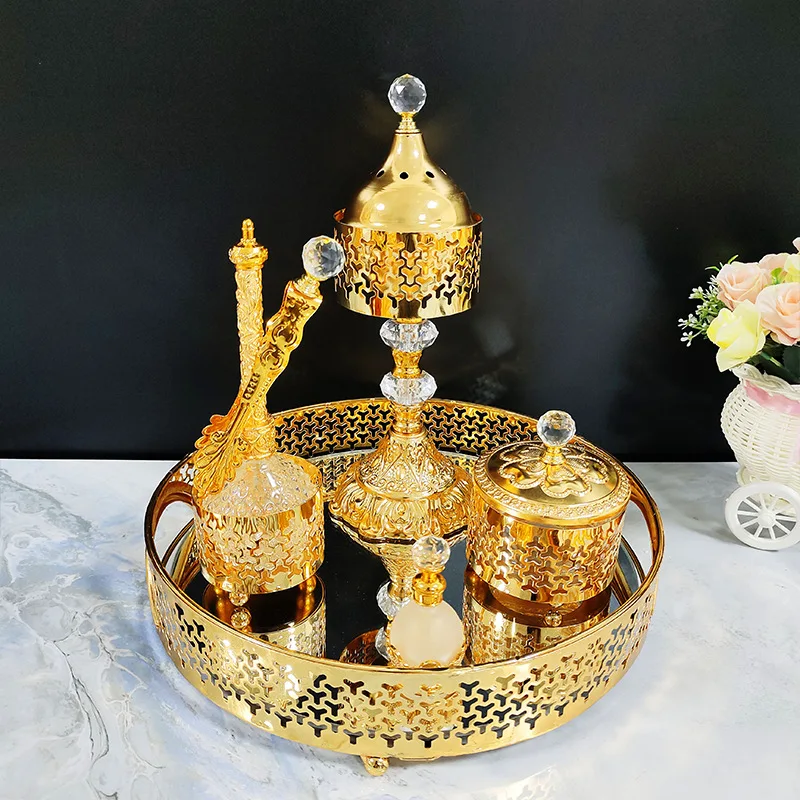 

Light luxury incense burner curved dresser incense burner set retro carved metal incense burner