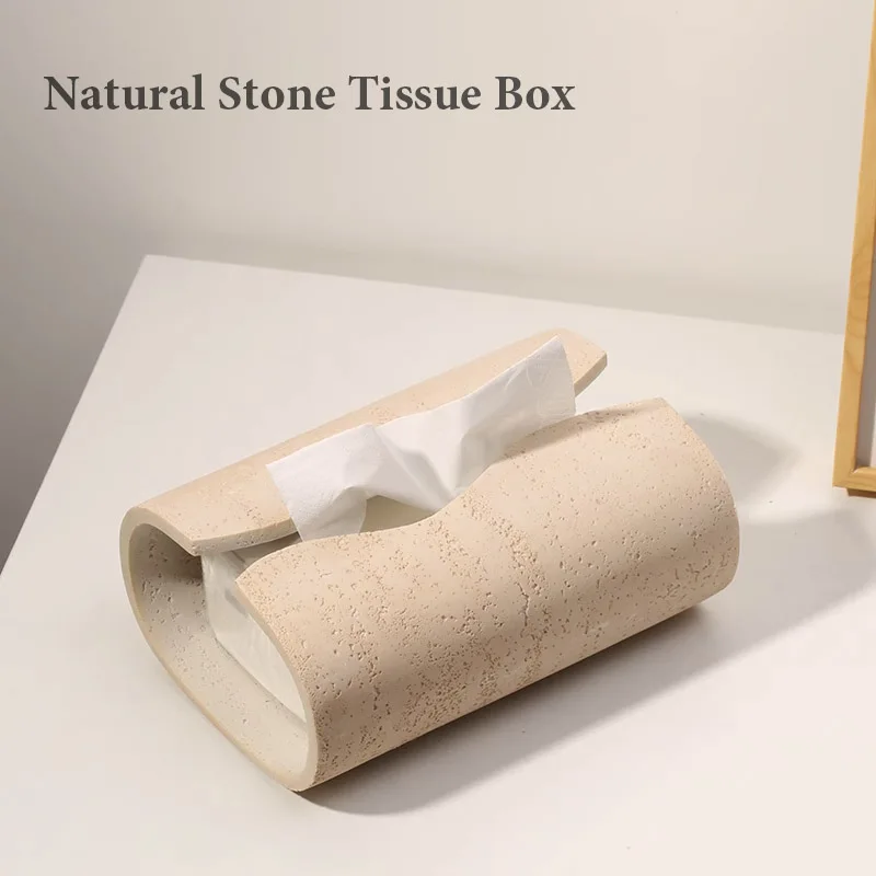 Ahunderjiaz-Retro Pure Natural Stone Tissue Box, Household Living Room, Modern Minimalist, Desktop Creative Ornaments