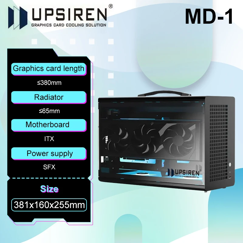 UPSIREN MD-1 Casing Komputer Desktop Portabel Transparan Samping Mendukung Catu Daya SFX/Motherboard ITX/Panjang Kartu Grafis≤380mm