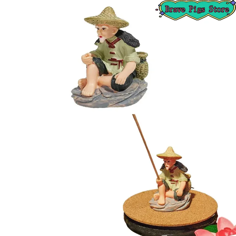 1Set Christmas Fisherman Figurine Ornaments Fishing Tank Crafts For Table Fishing Decoration Dollhouse Accessories