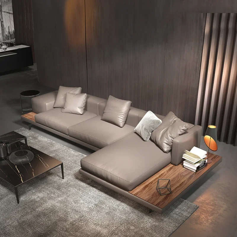 

Nordic Minimalism Leather Sofa Ins Style Light Luxury Modern High-End Small Apartment