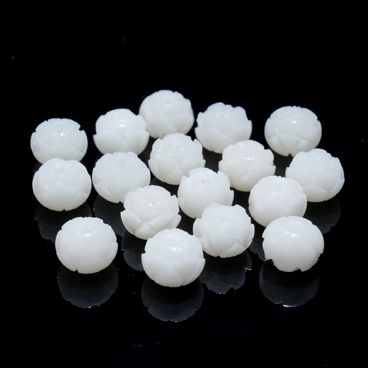 JD Natural Milky Translucent White Nephrite Jade Carved Lotus Flower Loose Spacer Beads for Handmade DIY Jewelry Making Supplies