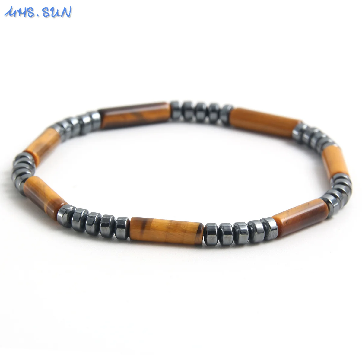 MHS.SUN 4*13MM Natural Stone Tiger Eye Cylindrical Loose Spacer Beads For Men Hematite Healing Protection Elastic Jewelry