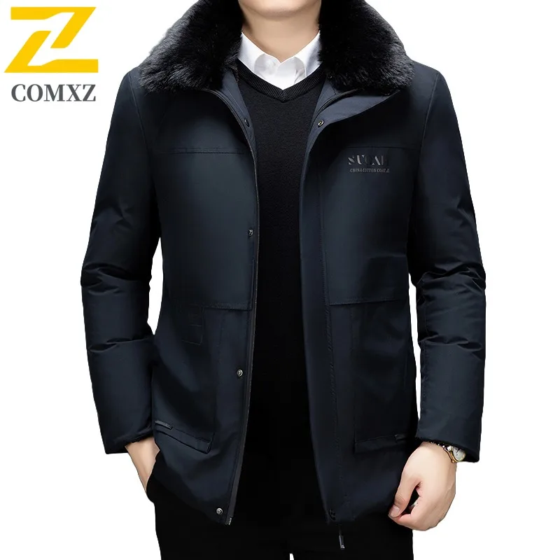 COMXZ Men Cotton Padded Jacket Fur Collar High Quality Lightweight Cold Proof Travel Quilted Jacket Ski Windproof Winter Jacket