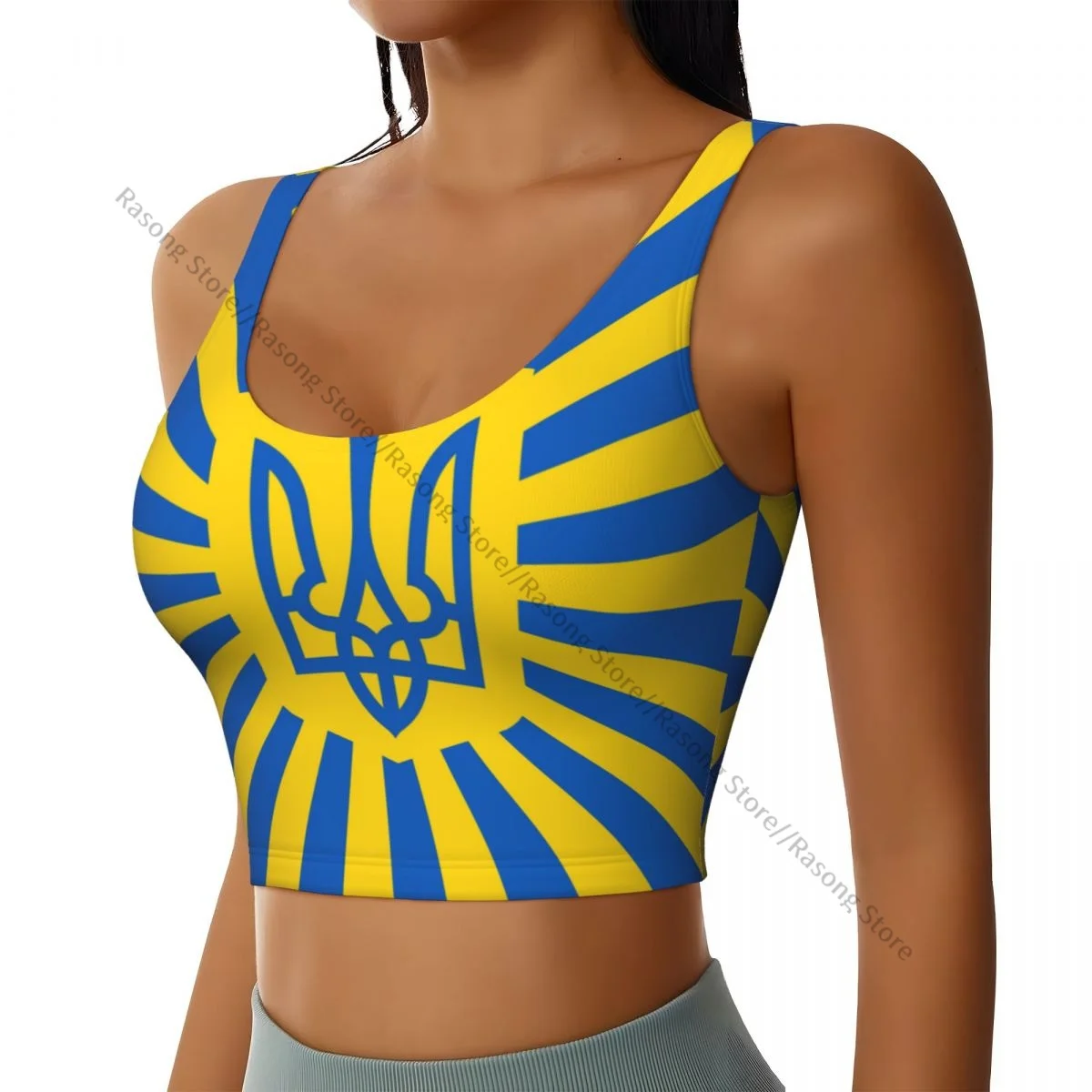 Yoga Vest Women Gym Sports Crop Tops Ukraine Flag Streetwear Workout Breathable Tank Top Female