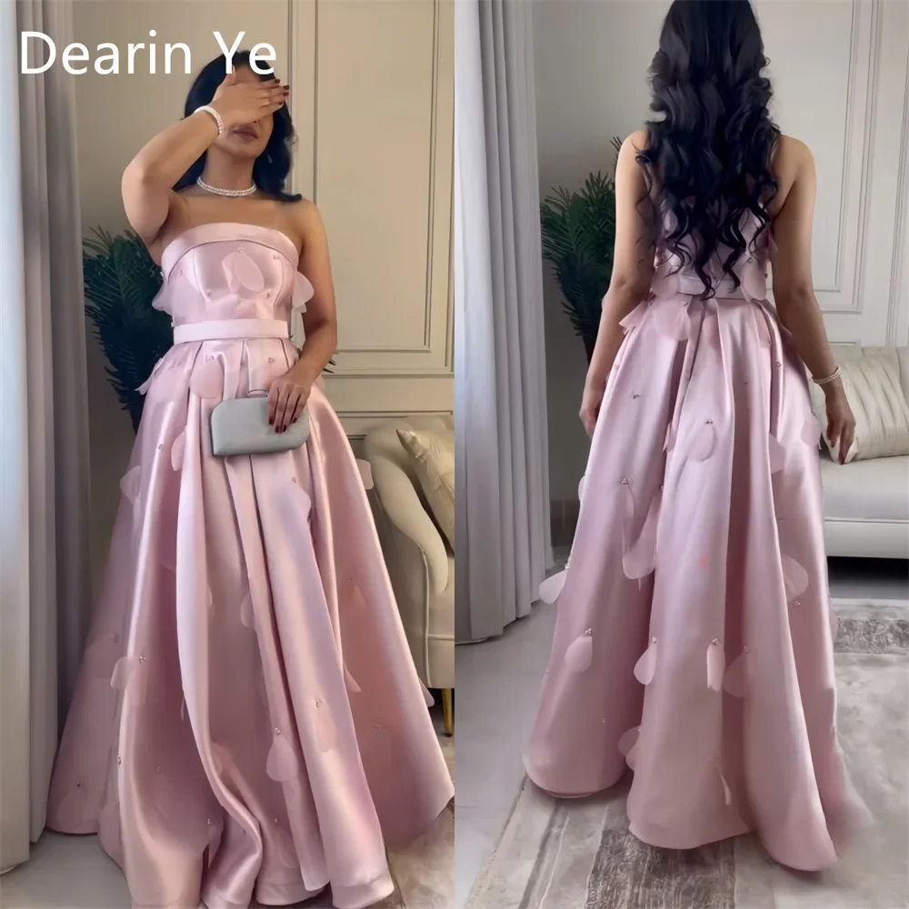 Vestido de noite personalizado Dearin alça espaguete linha A até o chão saias drapeadas sem mangas apliques vestidos de ocasião sob medida F