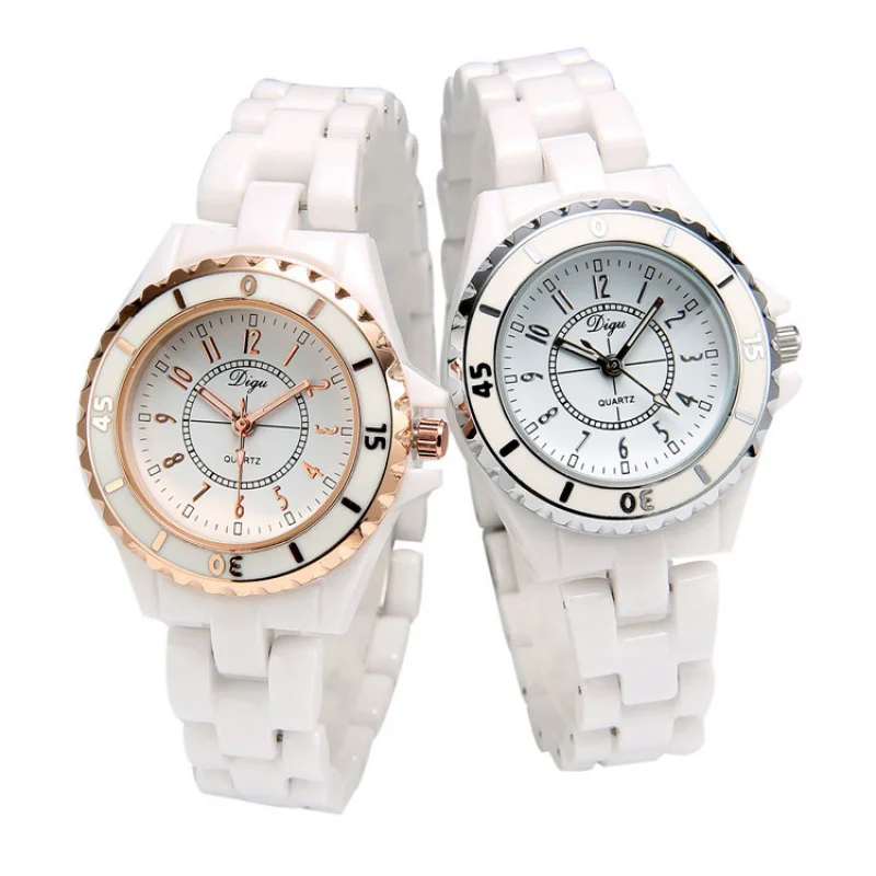 Reloj de cuarzo luminoso para mujer, reloj de cerámica blanca, resistente al agua, estilo coreano clásico, informal, Simple y elegante