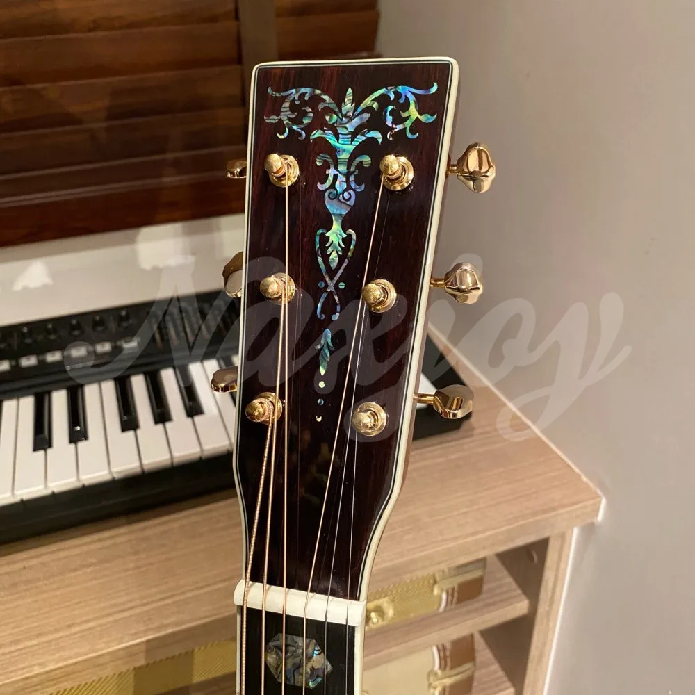 Real Abalone Solid Cedar D Type Acoustic Guitar 41 Inches Rosewood Body Ebony Fingerboard Open Tuners