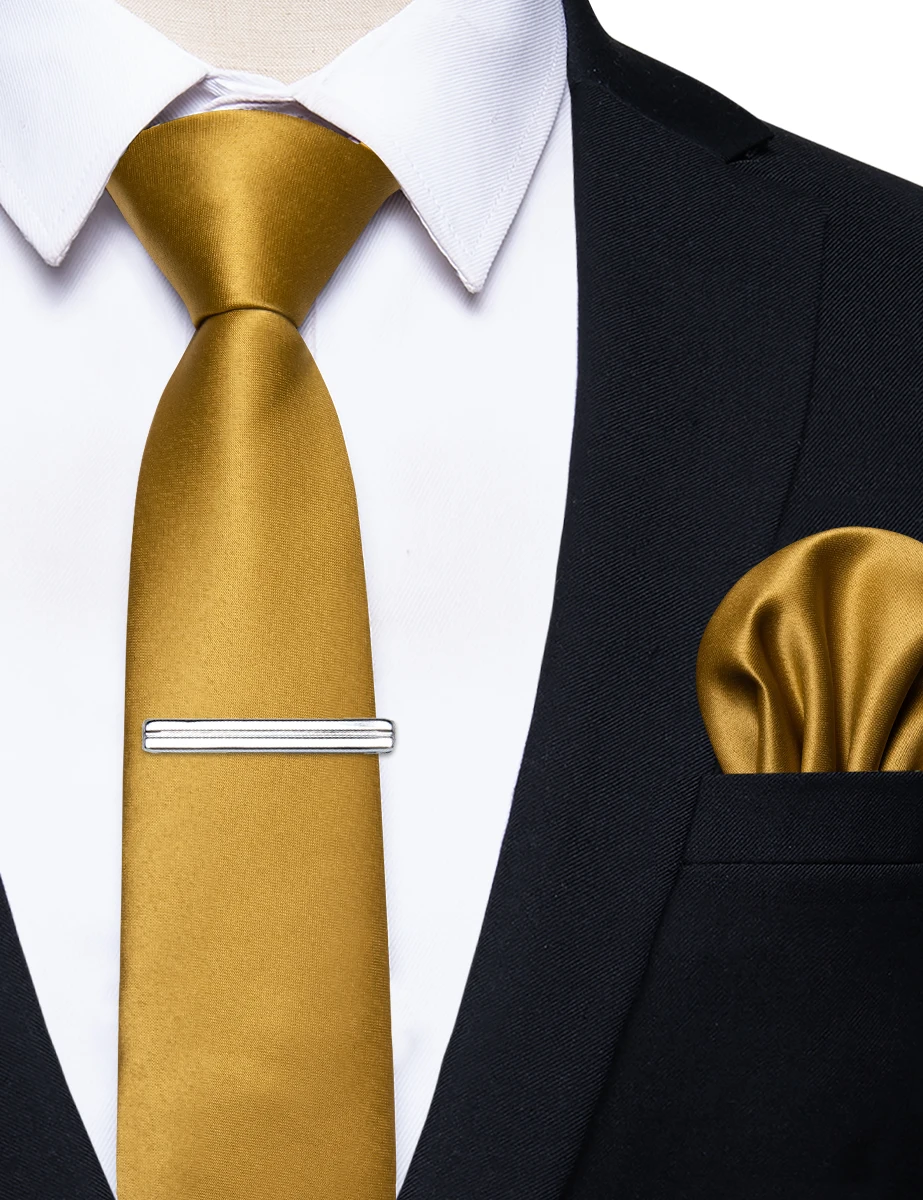 Adjustable Gold Ties for Man Wedding Party Business Fashion Pocket Square Clip suit accessory Men's Necktie corbatas para hombre