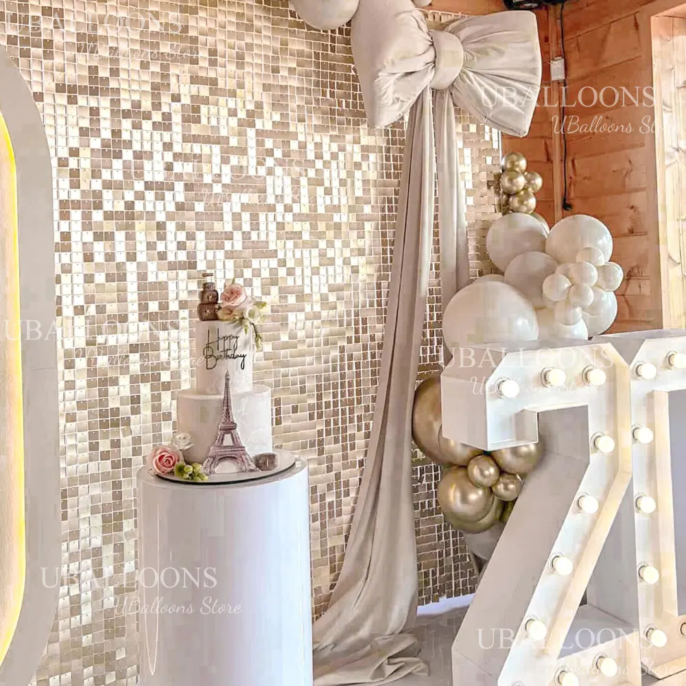 49pcs Champagne Gold Shimmer Wall Panels 7x7FT Matte Beige Gold Sequins Backdrop Panels for Wedding Baby Shower Birthday Decor