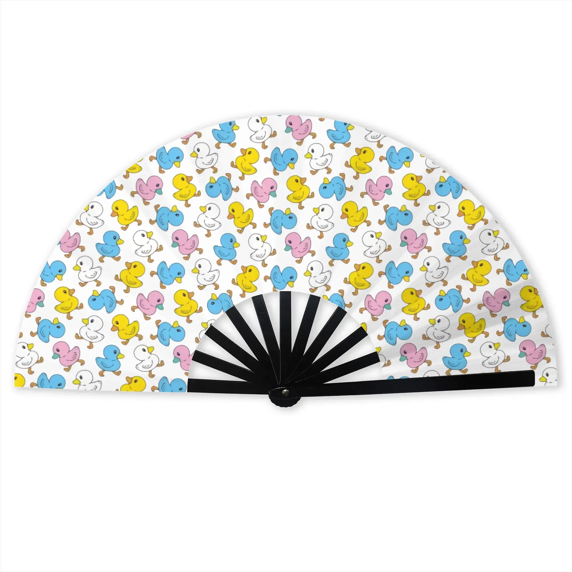 Colorful Cartoon Rubber Duck  Traditional Folding Fan Oriental Art  High-Quality Fans Gift Classic Decorative Hand Fan