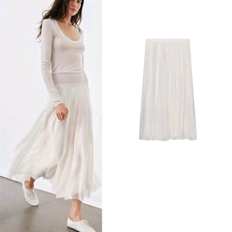 

Новинка весенней коллекции: Женская минималистичная юбка А-силуэта с завышенной талией, длинная, струящаяся, с драпировкой, из полиэфирного волокна, средней длины