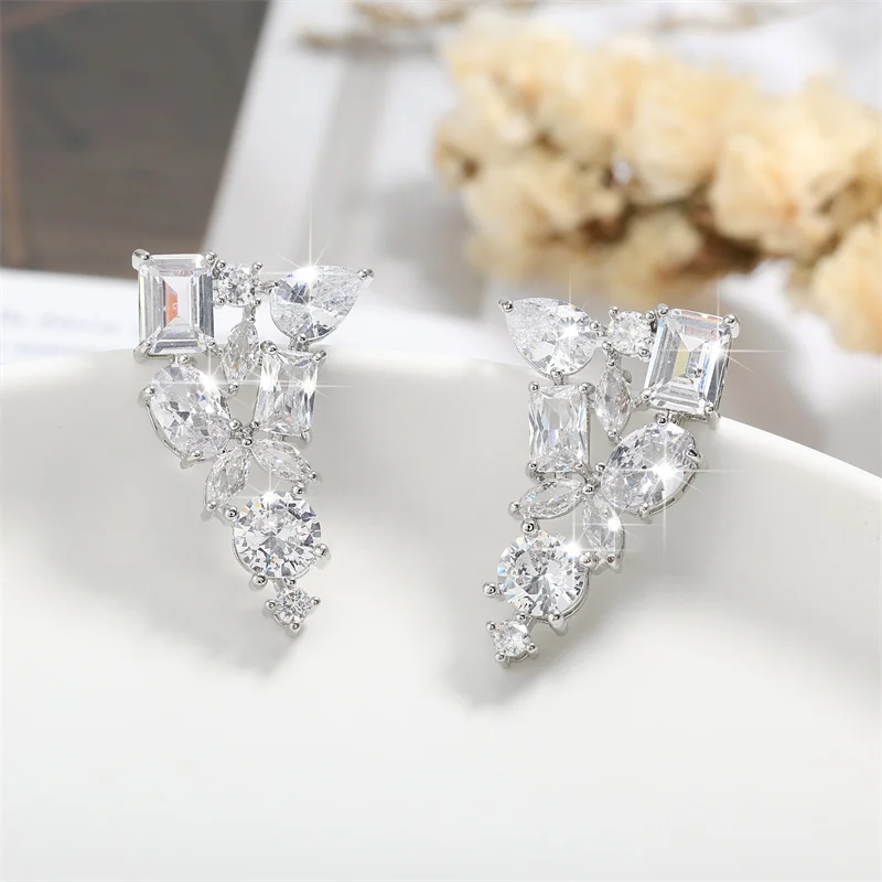 ZAKOL Irregular Marquise Zirconia Earrings for Women Shinny Geometric Square Water Drop CZ Earring Bridal Wedding Jewelry