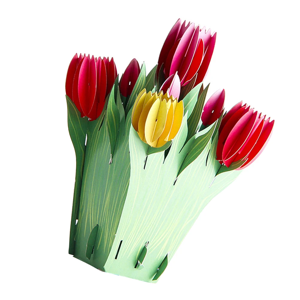 

3D Tulip Greeting Card Vivid Flower Paper Craft Blank Part for Words Teachers Day up Cards Stereoscopic