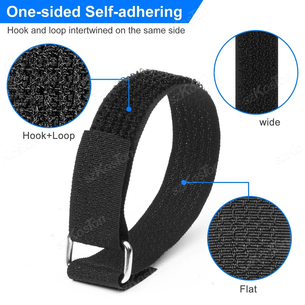 Adjustable 10/5m Cable Straps with 25/50 Buckles Free Cut Black Reusable Fastening Hook Loop Tie Securing Strip Cord Organizer