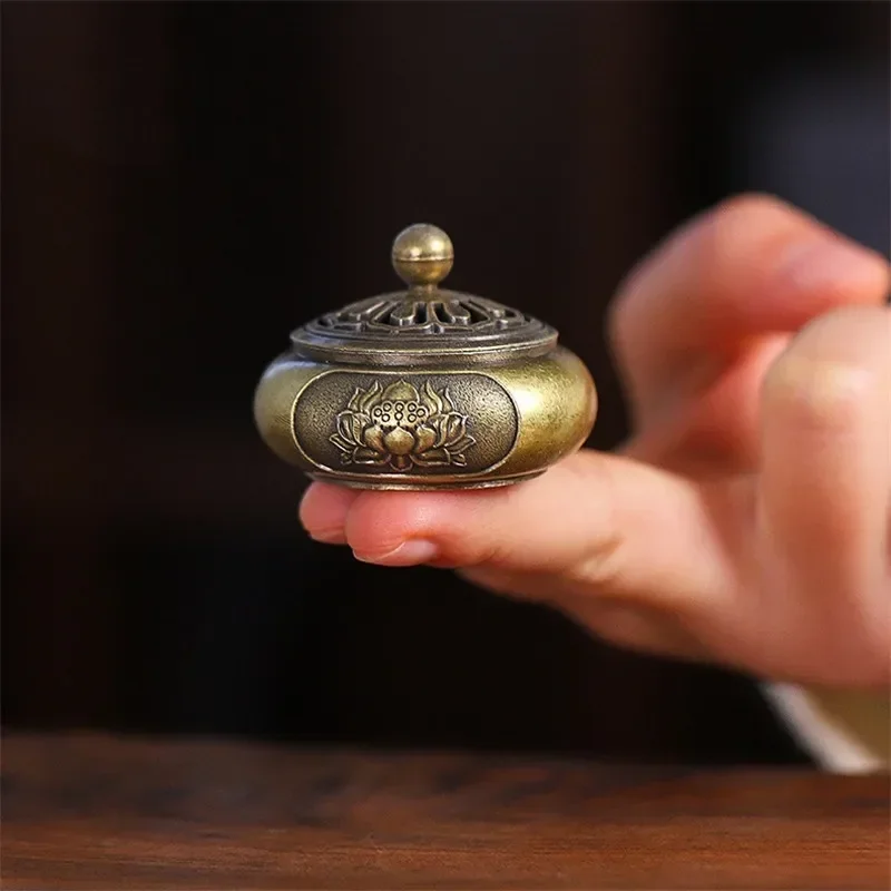 NEW Copper Small Lotus Pocket Hollow Out Incense Stick Burner Brass Incense Holder With Cover Home Decoration Sandalwood Cense