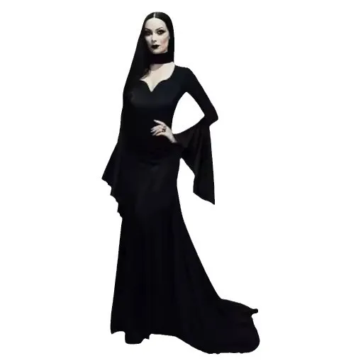 Halloween 2024 Explosive Vintage Morticia Adams Ling Long Dress Black Adams Family Dress Vintage Gothic Long Dress