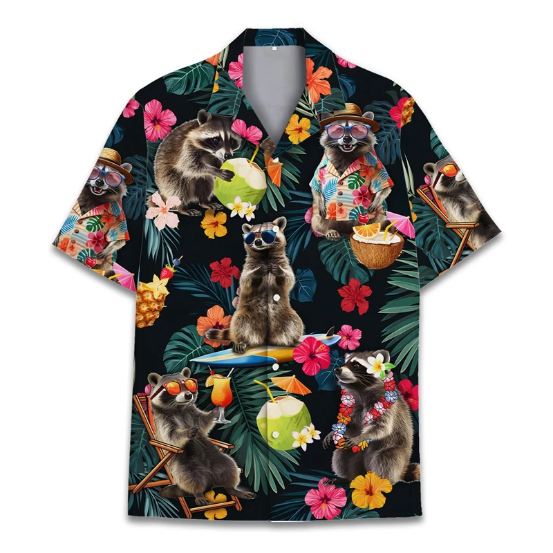 

Novel Design Funny Raccoon 3d Print Men'S Shirt Hawaiian Casual Short Sleeve Lapel Shirts For Men Summer Seaside Luxury Shirt