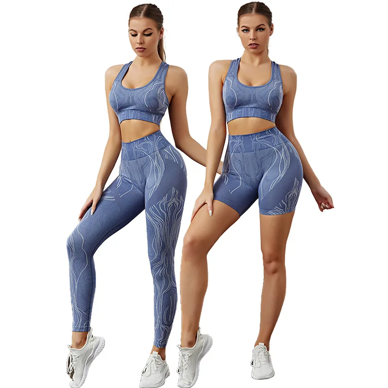 Seamless Printed Yoga Sets Sports Fitness High Waist Hip-Lifting Pants Beauty Back Vest Suits Workout Gym Leggings Set for Women