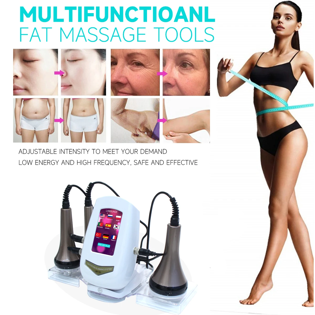 MEISIKANG 3 IN 1 80K Skin Tighten Cellulite Massage Body Weight Loss Machine RF Ultrasonic Cavitation Beauty Device with Stand