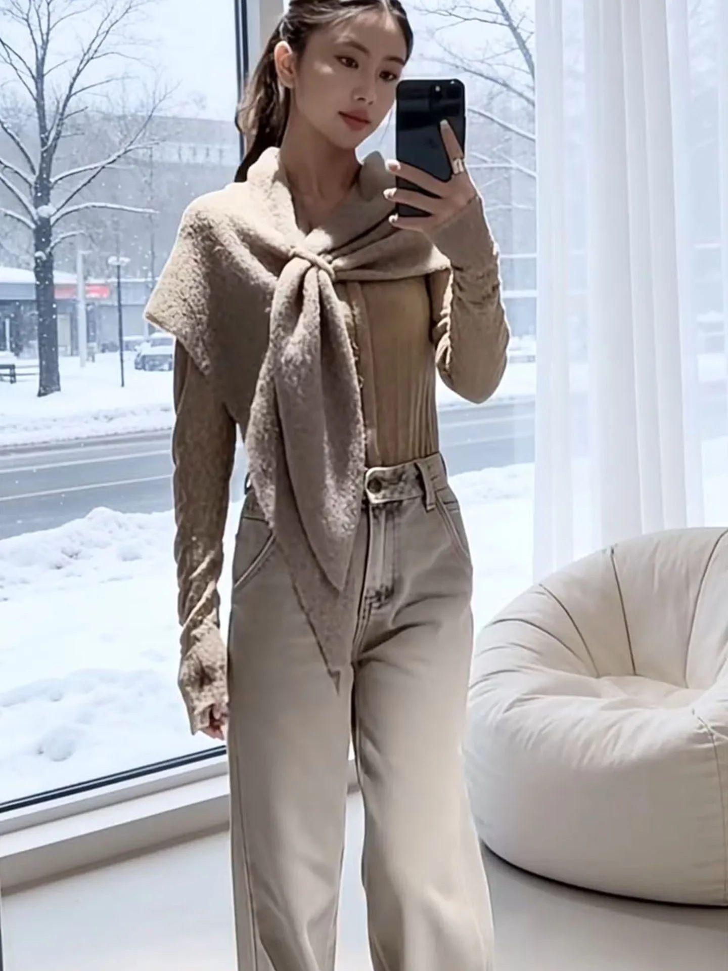 

Retro High-End Feelings Women's Lace Trimmed Slim Fit Set Casual Sle Long Pants Autumn Spring Season Faion Ensemble